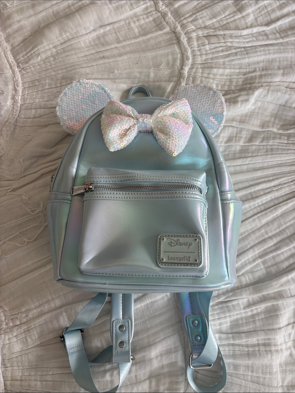Loungefly Iridescent Light Blue Sequin Ear Mini Backpack